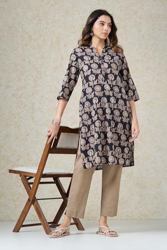 Image of Rangmanch by Pantaloons Women's Cotton Linen Bottoms | Slim Tapered Fit | Mid Rise Waist | Ankle Length