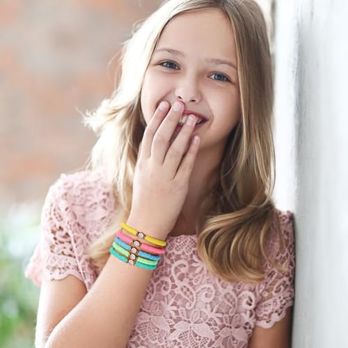 Preppy Bracelets for Teen Girl, Party Favors for Kids 8-12, Beaded Clay Stretch Smile Face Friendship Bracelets, Cute Birthday Party Favors for Tweens3