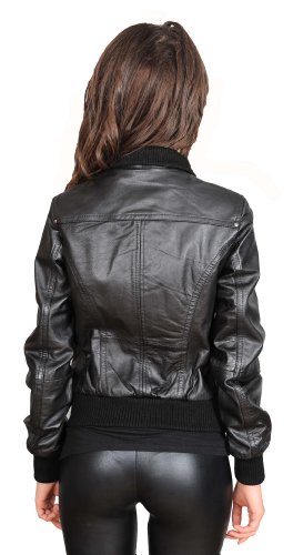 Womens Latest Short Fitted Bomber Real Leather Zip Up Jacket Cameron Black2