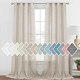 H.VERSAILTEX Linen Curtains Sliding Door Semi Sheer Curtain Panels, American Country Style Linen Drapes for Patio Door/French Door/Living Room, Privacy Protection (52' W x 95' L, 1 Pair)