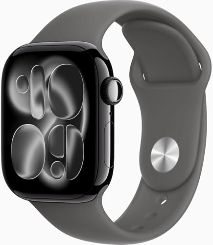 Apple Watch Series 11 [GPS + Cellular, 42mm] Jet Black Aluminum Case with Stone Gray Sport Band, M/L (Renewed Premium)