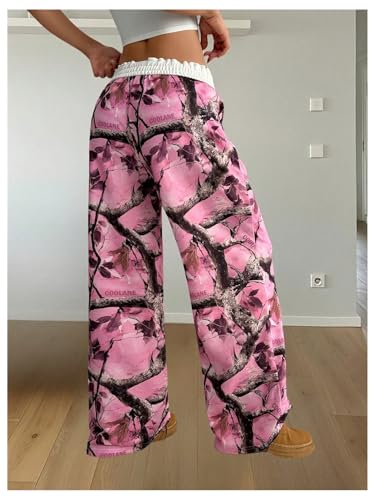 Image of RoseSeek Women's Letter Leopard Print Y2K Straight Elastic Waist Leg Pants | Cheetah Print, Straight, Baggy Loose Fit, Slant Pocket, Streetwear, Vintage, Graphic Trousers