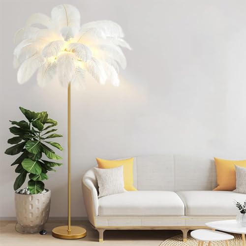 Lámpara de pie LED de plumas de metal blanco con diseño elegante y acabado de alta gama