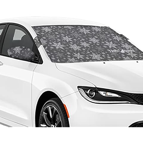 FrostGuard Plus | Winter Windshield Cover for Ice and Snow, Standard Size (Snowflake) - Built-in Security Panels, Wiper Blade Coverage + Mirror Covers - Fits Standard Size Cars, 59 x 41 Inches Cover