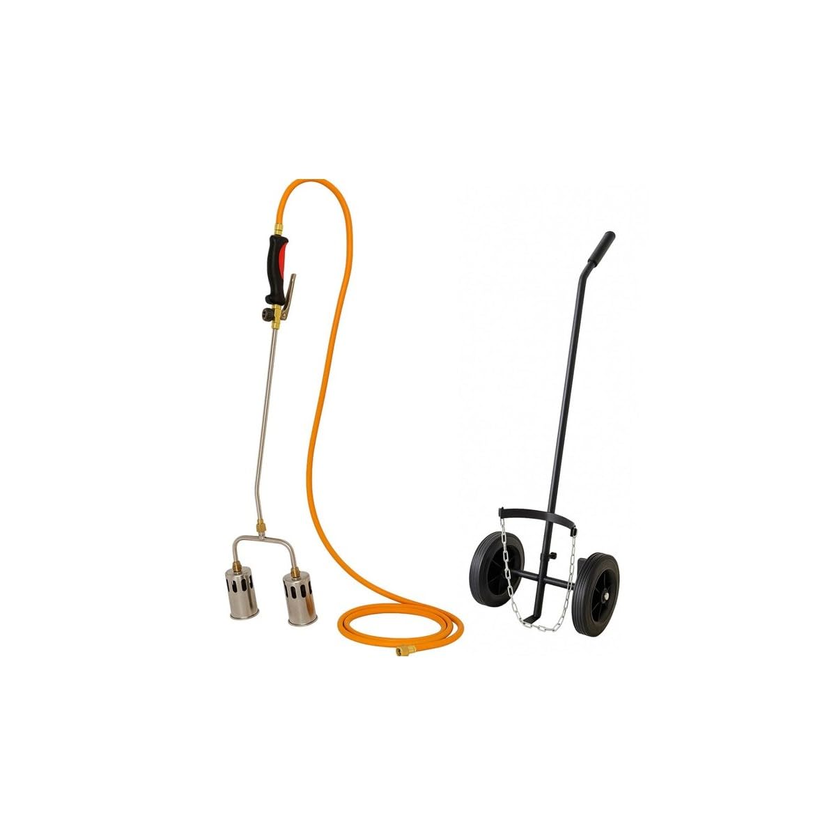 INTEC - Palnik gazowy 2 palniki Ø 60 mm Turbo regulator gazu 4,0 bar wąż 5 m + wózek transportowy INTEC