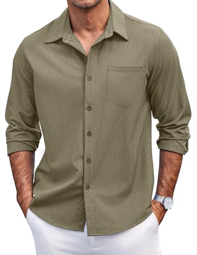 Chemise en lin anti-transpiration manches longues coupe droite homme COOFANDY