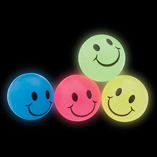 32mm Glow-in-The-Dark Smiley Face Bouncing Balls - 48 per Pack