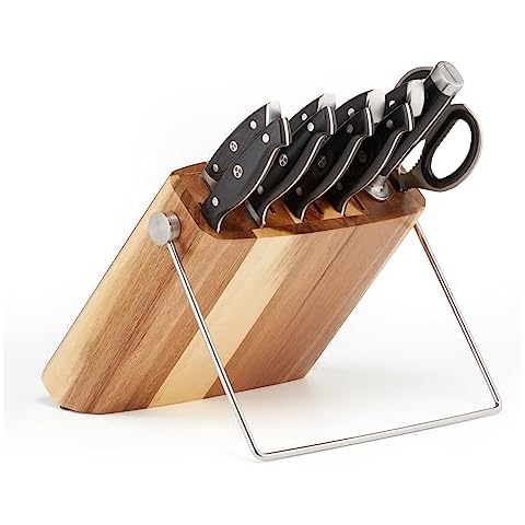 Ergo Chef 11pc Pro Series 2.0 Knife Block Set: Precision Forged High Carbon Cr17MoV Stainless Steel Blades, Ergonomic Black Pakkawood Handles, and Acacia Wood Block Stand. Cover