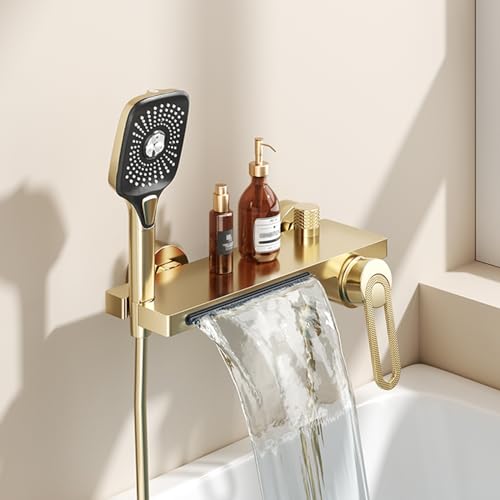 Mitigeur cascade bain-douche or brossé et chrome haute résistance avec flexible 2 trous