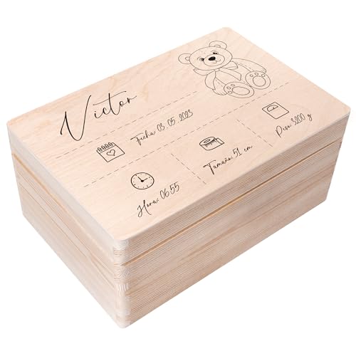 Creative DECO Caja de Recuerdos Personalizada para Bebés/Regalo de Nacimiento Personalizado | Cajas de Madera Personalizadas para Niños | Personalizados para Niño y Niña