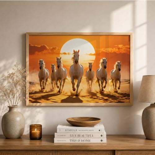 Image of Suneree 7 Horse Vastu Wall Painting (Landscape Collection) (Natural, Design 03, 13x19 Inch)