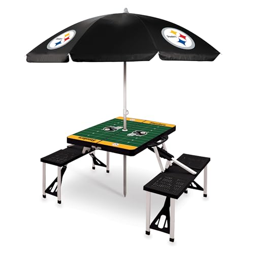 Image of PICNIC TIME NFL Picnic Table Portable Folding Table with Seats and Umbrella