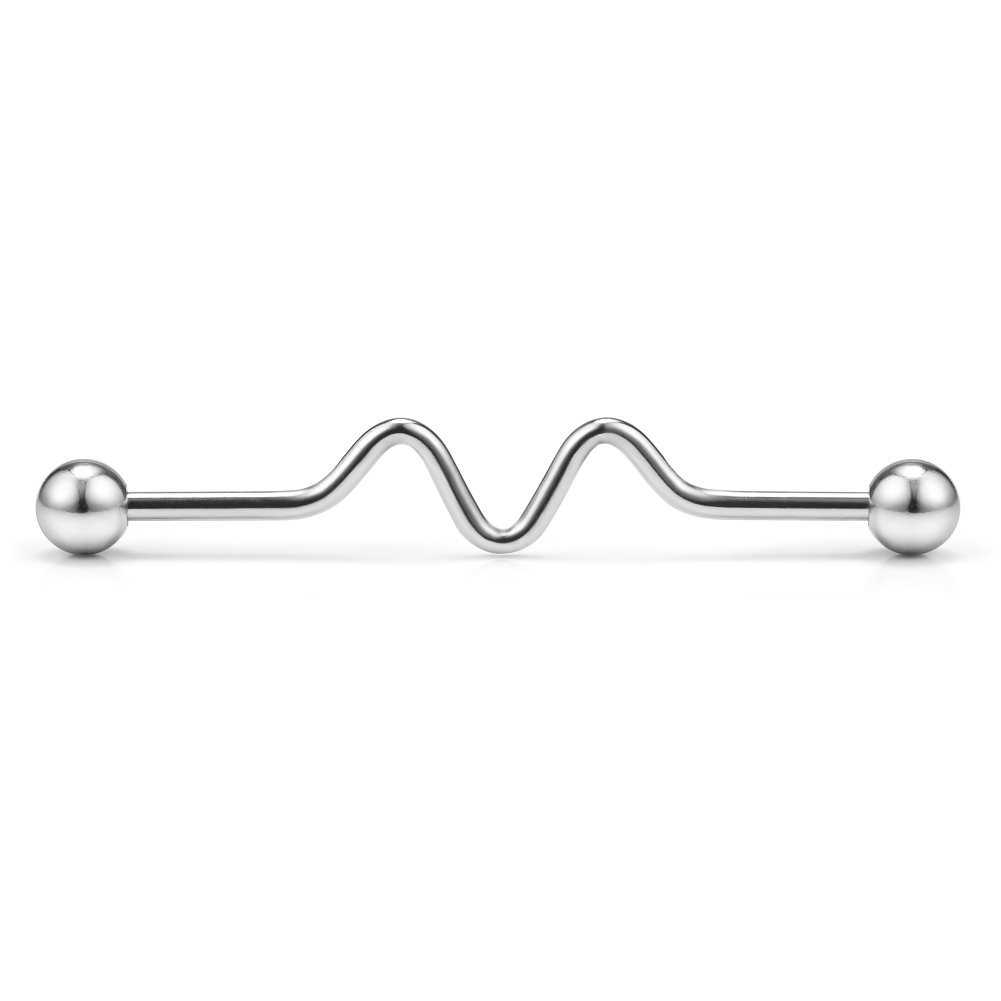5 aretes de barra industriales de acero inoxidable calibre 14 para cartílago piercing corporal de 1 1/2 pulgadas (1.496 in) - bobina, onda, tornado, espiral, corazón, Acero inoxidable, metal, 4