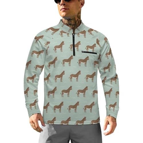 Donkey Animal Men's Rash Guard Long Sleeves Quick Dry Fishing Workout Shirts with Zipper