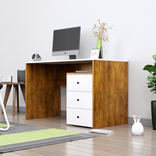 Image of Bniture Wooden Study Table for Home with Bottom Storage | Engineered Wood Study Table with Book Shelf | Multi Purpose Computer Desk for Writing | Laptop Table for Office | Giant Wood & Frosty White