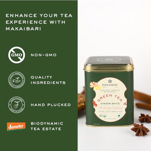 Image of Makaibari Holiday Edition : Ginger Spice Green Tea | Anti-Oxidants, Immunity Booster | Tin Caddy | 100g