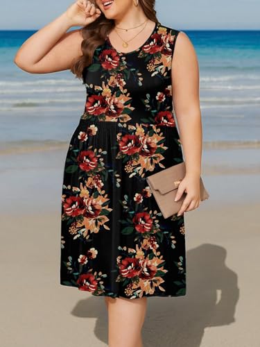 Image of DB MOON Womens 2026 Plus Size Tank Dresses Sleeveless Knee Length Sundress with Pockets