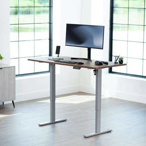 Image of VIVO Rustic Vintage Brown 60 x 30 in Standing Desk, DESK-KIT-1G6N-30 | Electric, Holds 220 lbs, Sit Stand, Height Adjustable, Extra Deep Table Top, Memory Presets, 1B Series, Gray Frame