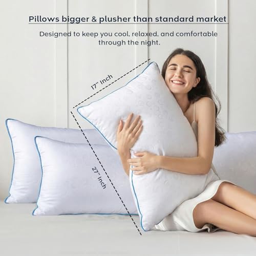 Image of AYKA Premium Microfiber Pillow for Sleeping, Set of 2 | 17x27 Inch Hotel Luxury Bed Pillows | 100% Virgin Fiber Fill, Soft & Fluffy | Neck Support for Side, Back & Stomach Sleepers | White