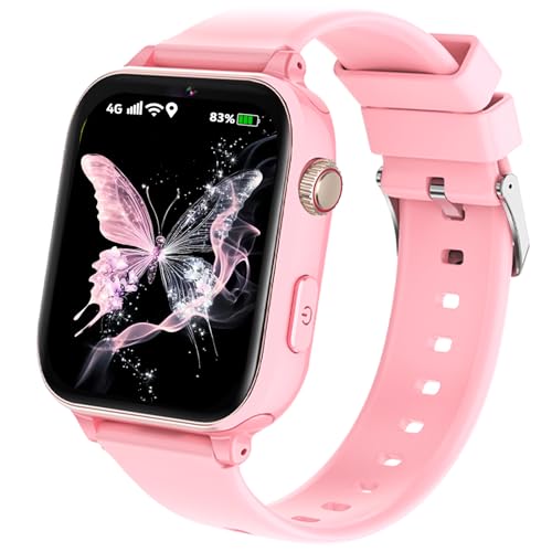 4G Kids Smart Watch GPS Tracker, Smartwatch for Kid with Video Calling, Voice Chat, Class Mode, SOS , Pedometer, Alarm, Games, SIM Card HD Touch Screen Phone Watch Gift for 4-12 Girls Boys (Pink)