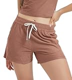 ODODOS Women's Relaxed-Fit Shorts Ultra Soft Stratum Tech Mid Rise Shorts with Pocket 3.5' Inseam-Moisture Wicking UPF 50+, Tamarind Heather, Medium