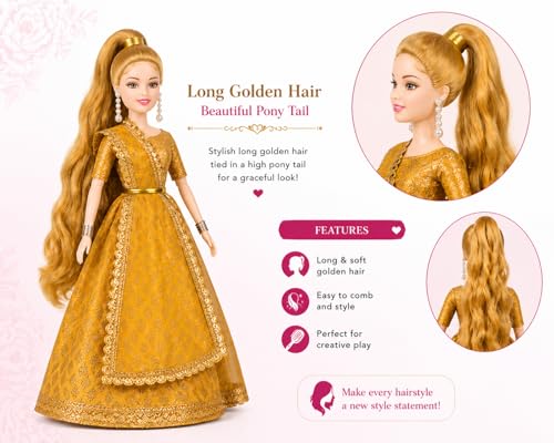 Image of SUPER TOY Indian Traditional Fashion Doll for Girls with Long Hair, Movable Joints & Assorted Ethnic Dresses - Stylish Poseable Doll for Creative Play