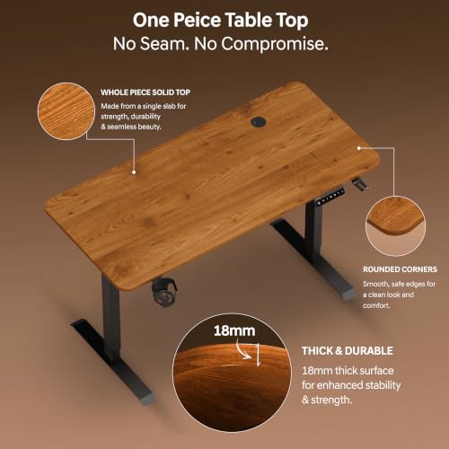 Image of Dr Luxur Stallion Standing Desk for Home Office | 5 Year Warranty | BIS Certified | One Piece Table Top | 3 Memory Presets | Height Adjustable 70-114cm (Honey Pine, 1200 * 600 mm)