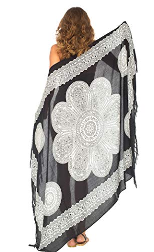 Image of SHU-SHI Womens Beach Swimsuit Cover Up Flower Sarong Wrap with Coconut Clip