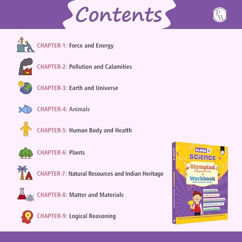 Image of PW Olympiad Plus Workbook For Class 5 Science Prepguide, Concept Map, PYQs and Worksheets For After School Practice | NSO, ISO, iOS, Hindustan Olympiad, NSTSE and Others