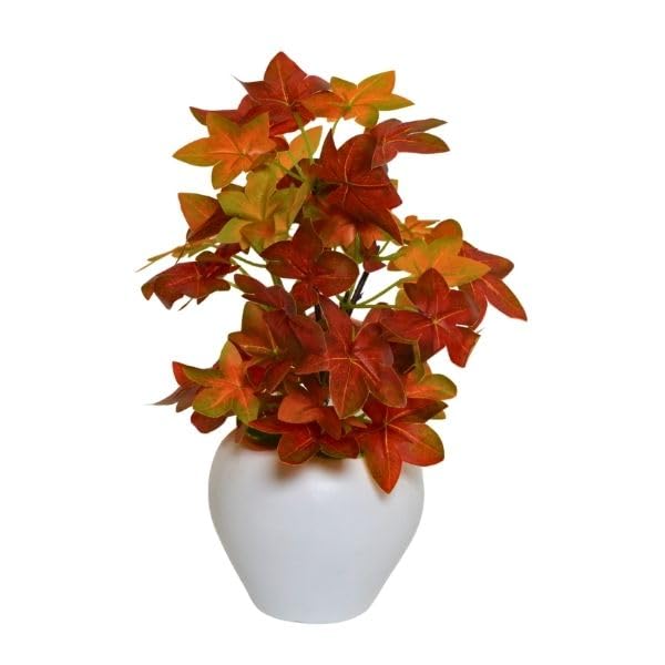 Image of fancymart Artificial Plant Leaves in Apple Pot (30 cm Height) | Small Potted Plant for Office Desk | Home Decor for Living Room | Cafe & Restaurant Table Decoration