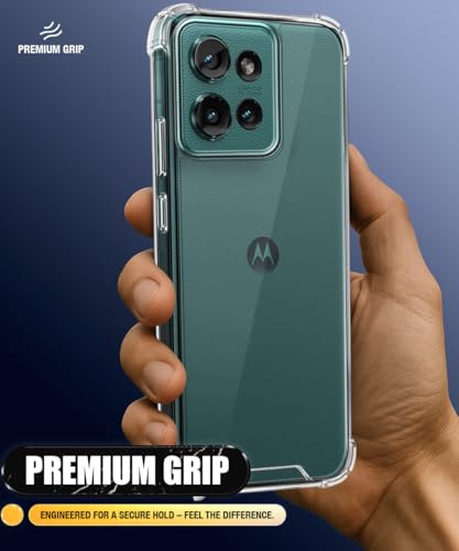 Image of WOW IMAGINE Ultra-Hybrid Crystal Clear Back Case for Motorola Moto Edge 50 5G | Shockproof Design | Camera Protection Bump | Hard Clear Mobile Back Cover with Cushioned Edges - Transparent