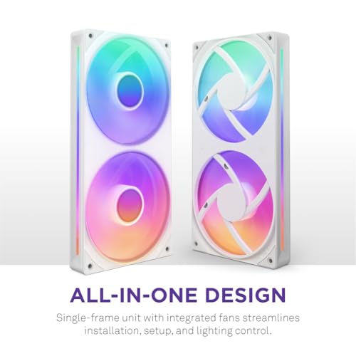 Image of NZXT F240 RGB Core - 240mm Single-Frame Fan Unit with 2 x 120mm RGB Fans - Speed & Lighting Control - High Static Pressure & Airflow - Fluid Dynamic Bearings - 8 aRGB LEDs Per Fan - White