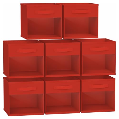 DIMJ Cube Bins, 12.2-Inch Storage Bins Cubes with Window, 6 Packs Collapsible Storage Bins with Handles, Closet Storage Baskets for Organizing Living Room, Office,8 Pack,Red