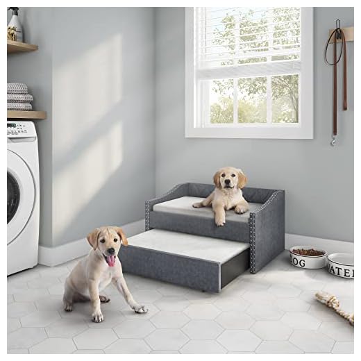 Modern Pet Dog Daybed with Trundle & 2 Removable Foam Cushions - Elevated Raised Couch Pet Bed for Dogs All Size