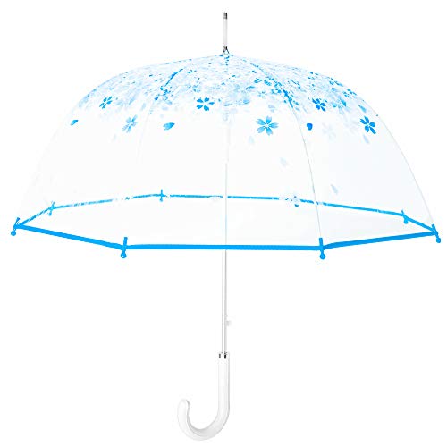 Kung Fu Smith Women Half Automatic Clear Flower Bubble Dome Shape Wind Stick Rain Umbrella, Blue - Image 3