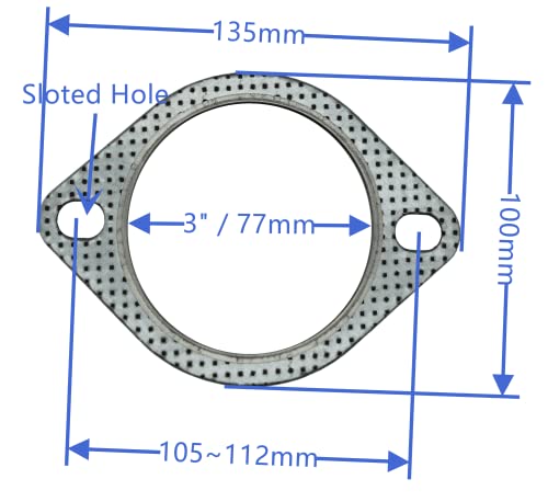 Image of 2 PCS 3 Inch 2-Bolt Exhaust Flange Gasket Turbo /Manifold /Header Down /Dump Pipe Flange, High Temperature Graphite for Headers, Catback, Axleback, MLSG High Temp Exhaust Gasket