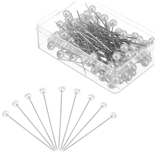 HOODANCOS 100Pcs Pearlized Ball Head Pins for DIY Sewing Crafts Durable Straight Pins Pearl White for Marking Decorating Projects