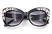 Flowertree Women's S4230B2 Plastic Floral Embellished Party Novelty Cat Eye 53mm Sunglasses (black) Medium