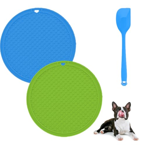 OUDQFCJ Tappetino per Leccare, Confezione da 2, Senza BPA, Anti Ingozzamento, Lick Mat in Silicone per Cani e Gatto con 1 Spatola, Super Forte Potere di Suzione (per cani di piccola e media taglia)