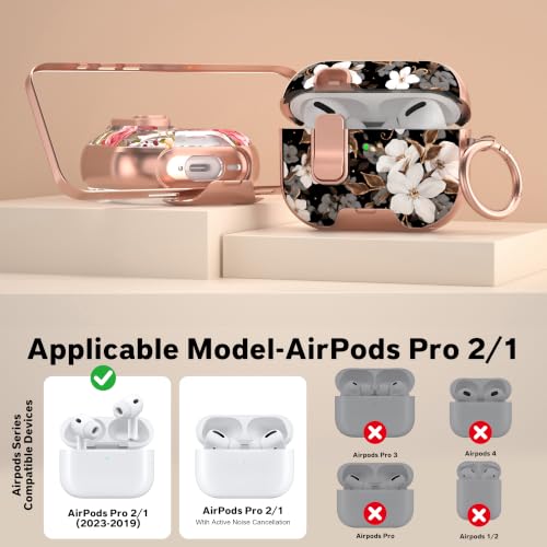 Image of for AirPods Pro 2 /1 Case with Safety Lock & Phone Stand, Flower