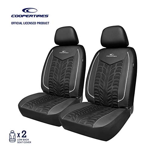 Cooper Tires Waterproof Car Seat Covers, Tire Tread Design, Low Back, PU Leather & Polycloth Fabric, Airbag Compatible, Fit for Most Cars, Trucks, SUVs and Vans