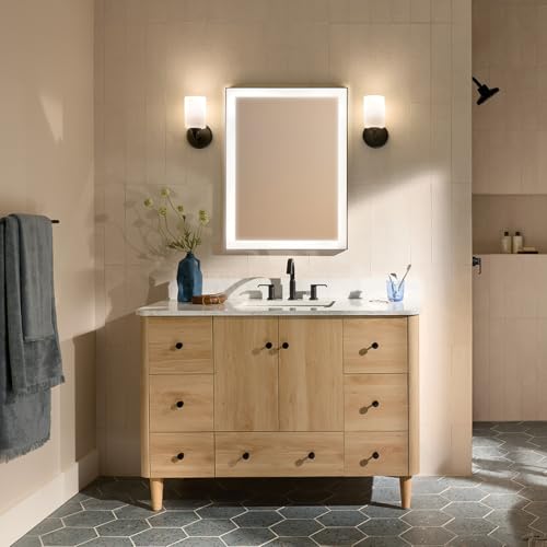 Image of Kichler Gioe 5 inch 1-Light Wall Sconce Bathroom Light Fixture with Opal Glass in Black, Damp Rated for Powder Room, Kitchen, Hallway, Bedroom (5 inch x 9.5 inch x 5 inch), 55224BK