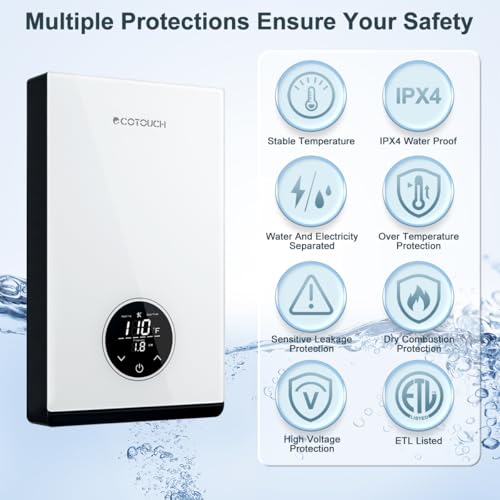 ECOTOUCH 8kW 240V Tankless Hot Water Heater Electric, Instant Under Sink Point of Use Water Heater on Demand, Self Modulating Technology, ETL Certificated ECO80S White – Image 6