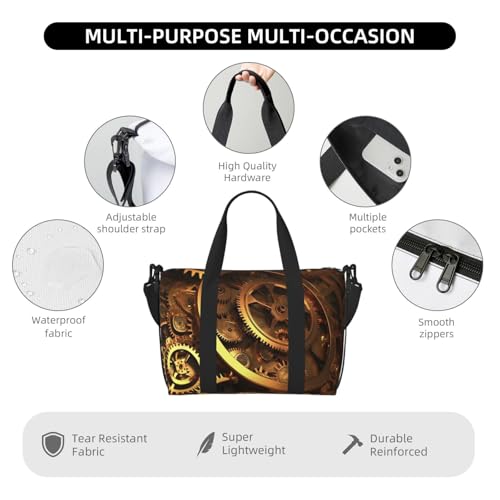 Travel Duffel Bag for Men Gym Bag, Cool Steampunk Gears Luggage Bag with Shoulder Strap, Large Gym Tote Bag for Women, Weekender Overnight Bag, Foldable Carry on Bag for Airplane4