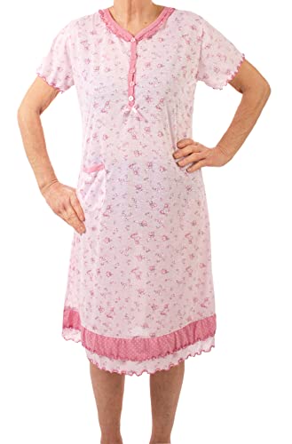 Seniorenmode24 Damen Senioren Oma Kurzarm Nachthemd Größe 34 bis 52 mit Blumenmuster kuschelig weich aus Baumwolle ideal für den Sommer (44-46, rosa) Cover