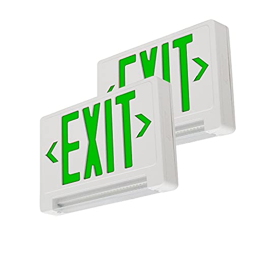 LFI Lights Compact Green Exit Sign with Emergency Lights - All LED Light Pipe, Adjustable Light Bar, Battery Backup, Hardwired, Wall or Ceiling Mount, UL Listed, Ideal for Business Safety Compliance (2 Pack)