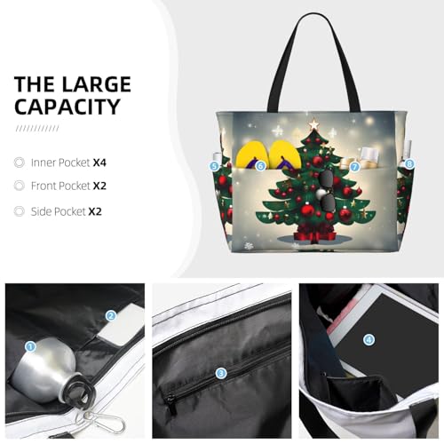 Christmas Gift Tree Large Capacity Beach Travel Bag, Foldable Beach Bag with Zipper, Great for Grocery Bag Pool Gym Travel Shopping3