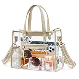 Missnine Clear Tote Bag for Women Thick PVC Clear Bag for Stadium Events with Guitar Strap Transparent for Concert Beach