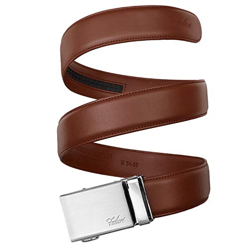 Image of Falari Men Unisex Genuine Leather Ratchet Dress and Casual Belt, Automatic Sliding Buckle, Trim to Fit