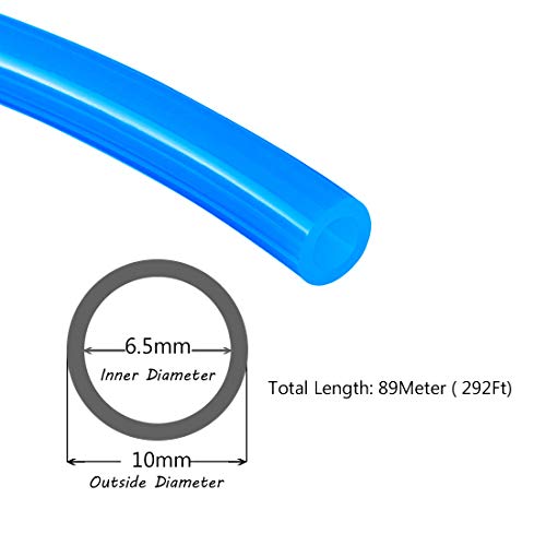 Beduan Pneumatic Tubing Pipe, 10mm x 6.5mm Blue 291ft/89Meter, Air Compressor PU Hose Line Tube for Fluid Transfer